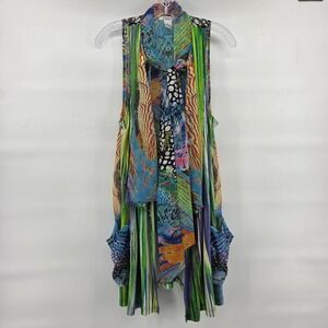 Elysee 26 Tunic Vest Large Abstract Colorful Tie Neck Boho Eclectic Art